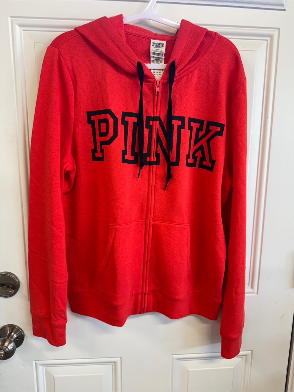 PINK Victoria's Secret Red Full-Zip Hooded Jacket with Black Logo